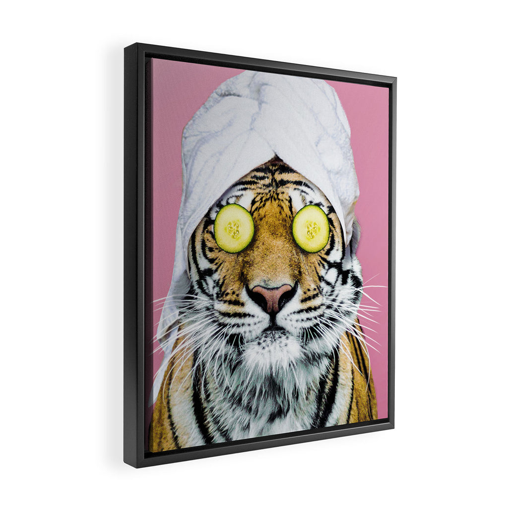 Tiger in a Towel Framed Canvas Print Gallery Image 2