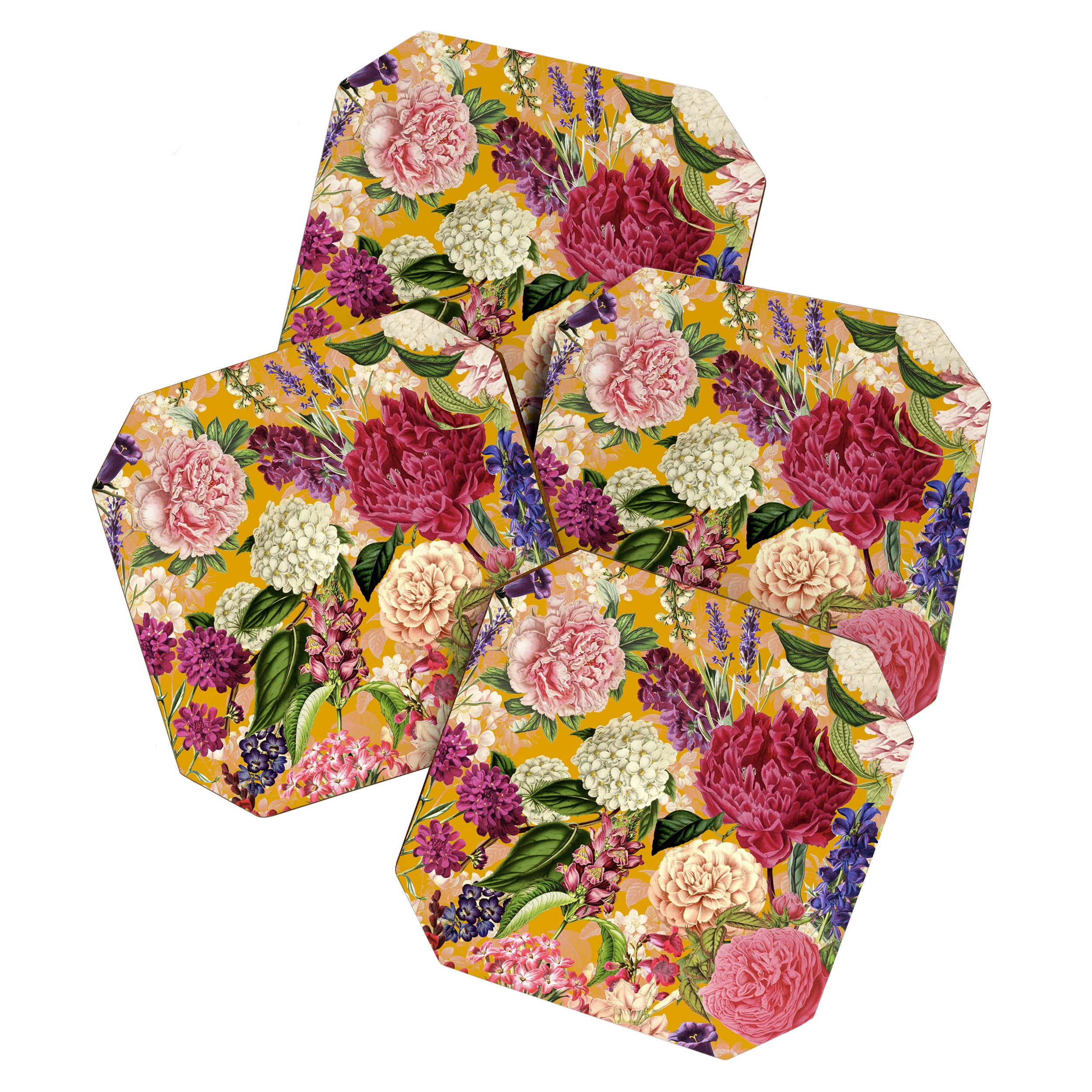 Yellow Happy Floral Pattern, Modernism Coaster Gallery Image 1