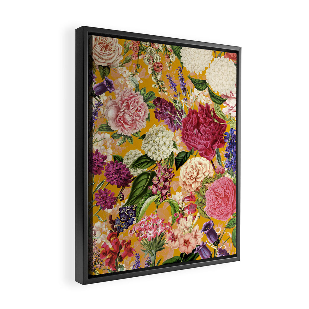 Yellow Happy Floral Pattern, Modernism Framed Canvas Print Gallery Image 2