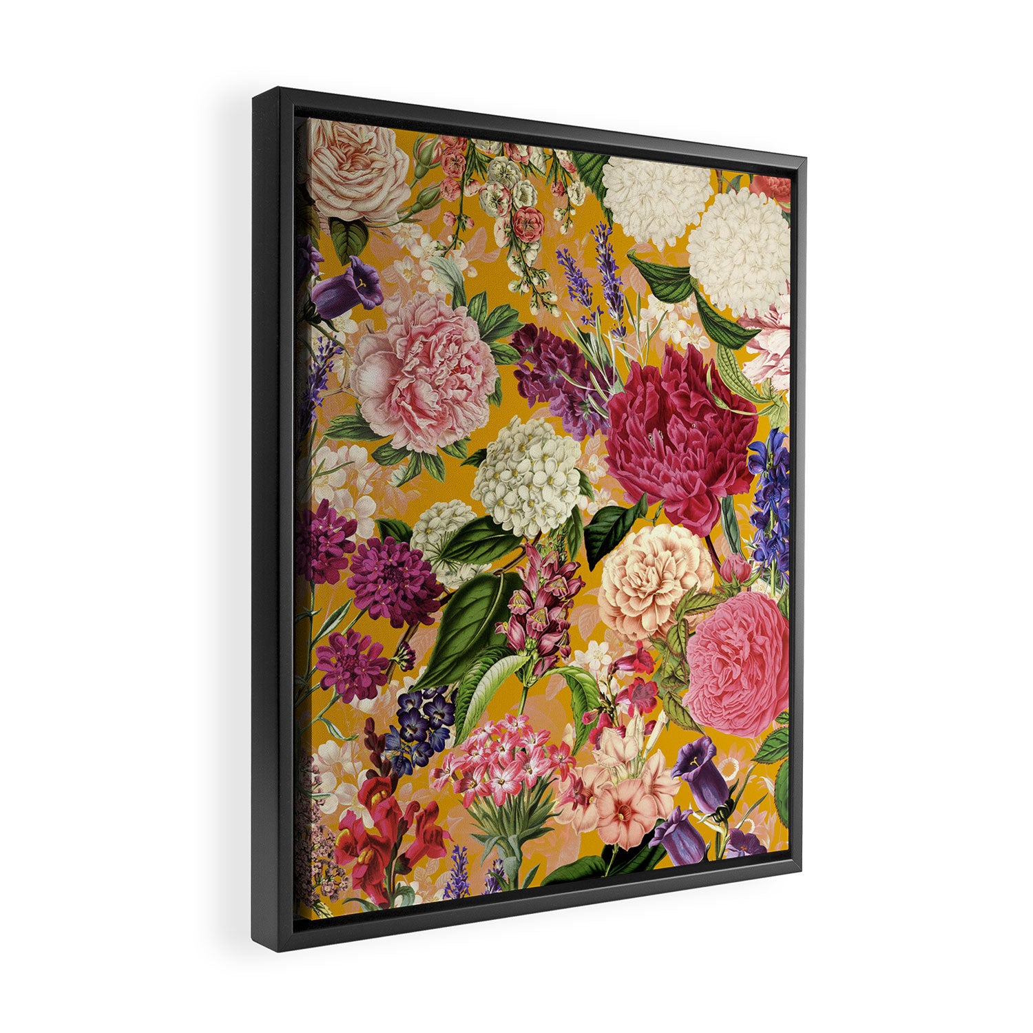 Yellow Happy Floral Pattern, Modernism Framed Canvas Print Gallery Image 2