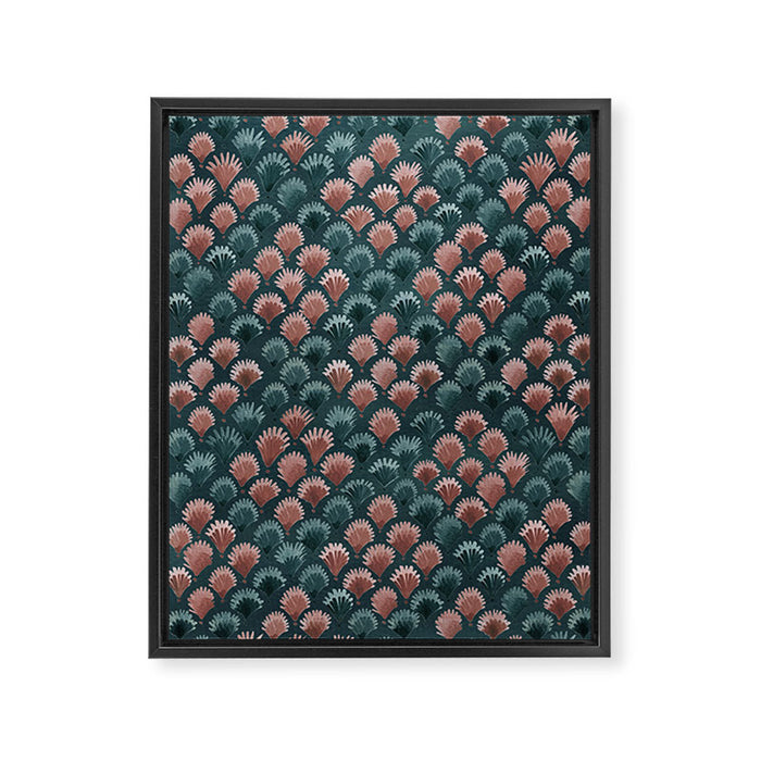 Art Deco scallops Watercolour palmtrees - teal pink Framed Canvas Print Gallery Image 1