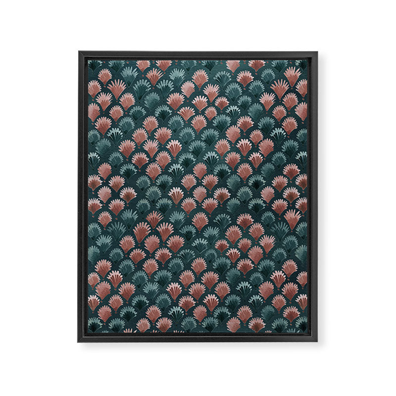 Art Deco scallops Watercolour palmtrees - teal pink Framed Canvas Print Gallery Image 6