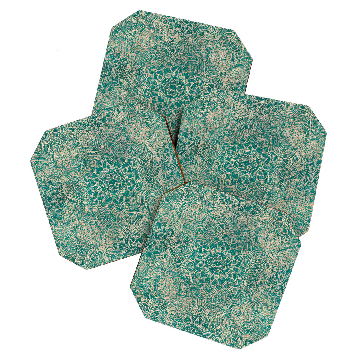 Azure teal Boho Jewel Mandala Coaster Gallery Image 1
