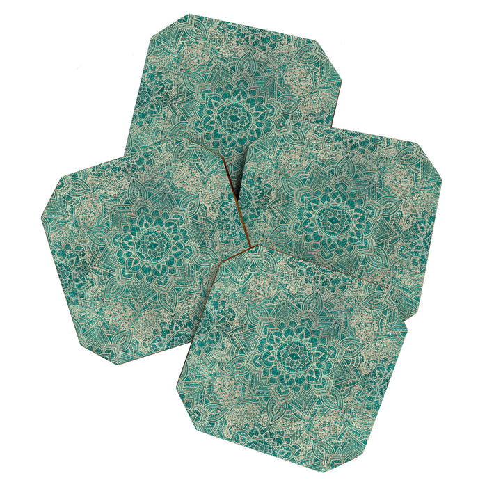 Azure teal Boho Jewel Mandala Coaster Gallery Image 1