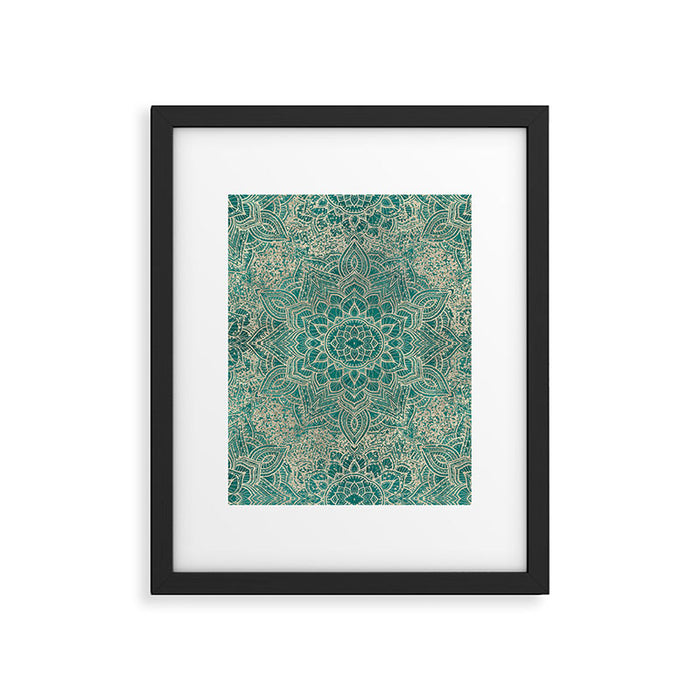 Azure teal Boho Jewel Mandala Framed Art Print Gallery Image 1