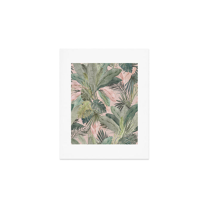 Bali  Pink Jungle Watercolour Palm and Monstera Leaves  Art Print Gallery Image 1