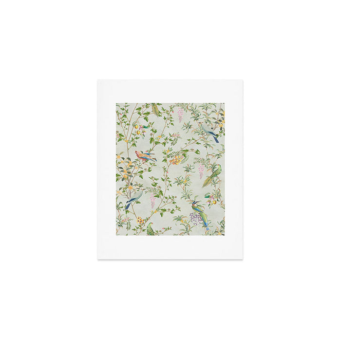 Floral Garden Climbing Vines and Chinoiserie Birds on mint Art Print Gallery Image 1