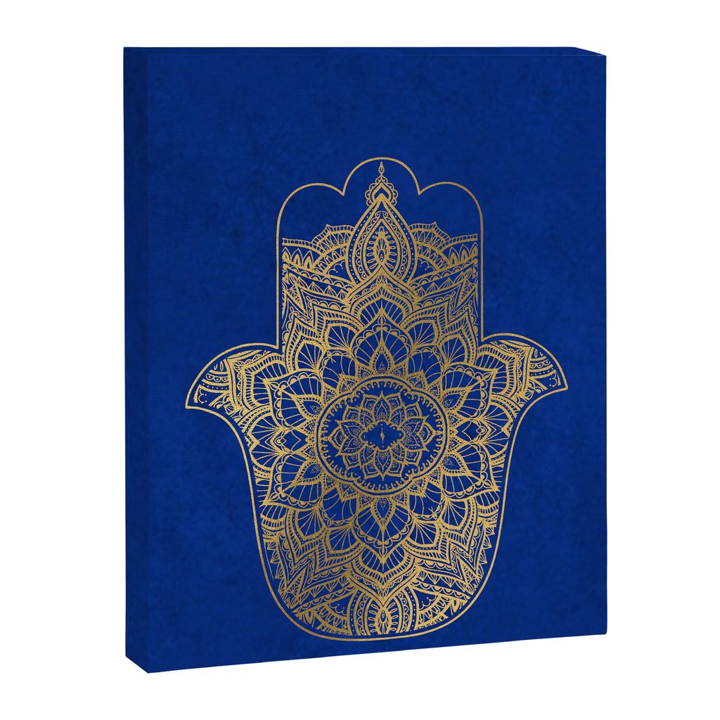 golden hamsa fatma hand and mandala on classic blue Canvas Print Gallery Image 6