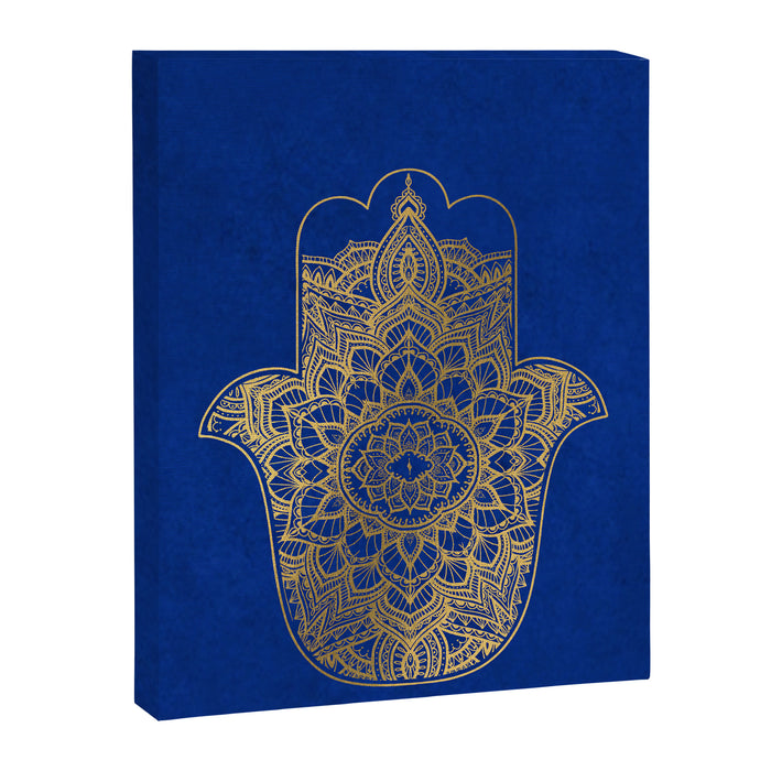 golden hamsa fatma hand and mandala on classic blue Canvas Print Gallery Image 1