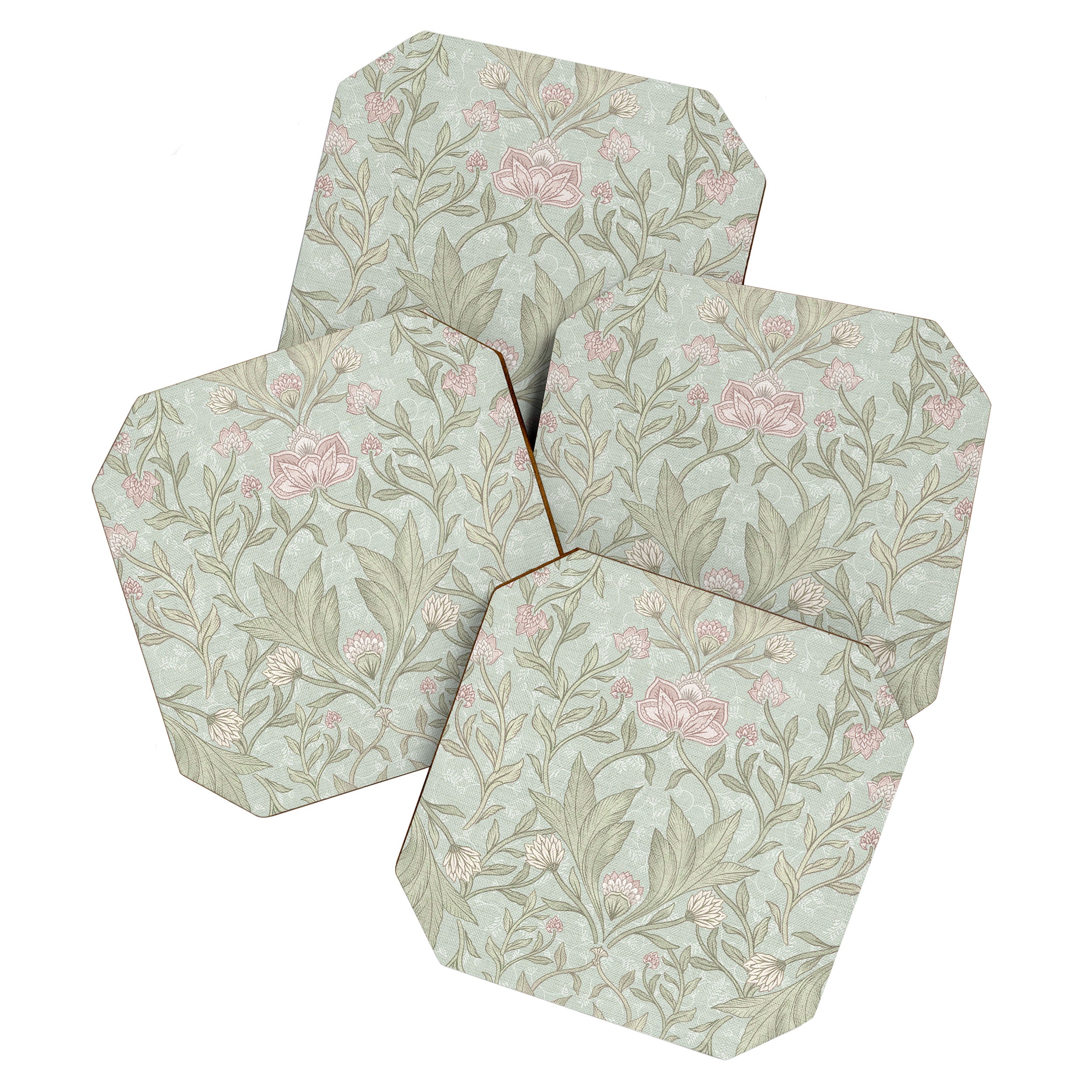 Ivy Morris Sage Green Floral Damask with Climbing Vines Coaster Gallery Image 1