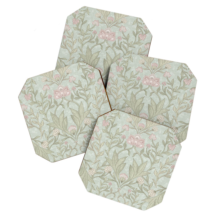 Ivy Morris Sage Green Floral Damask with Climbing Vines Coaster Gallery Image 1