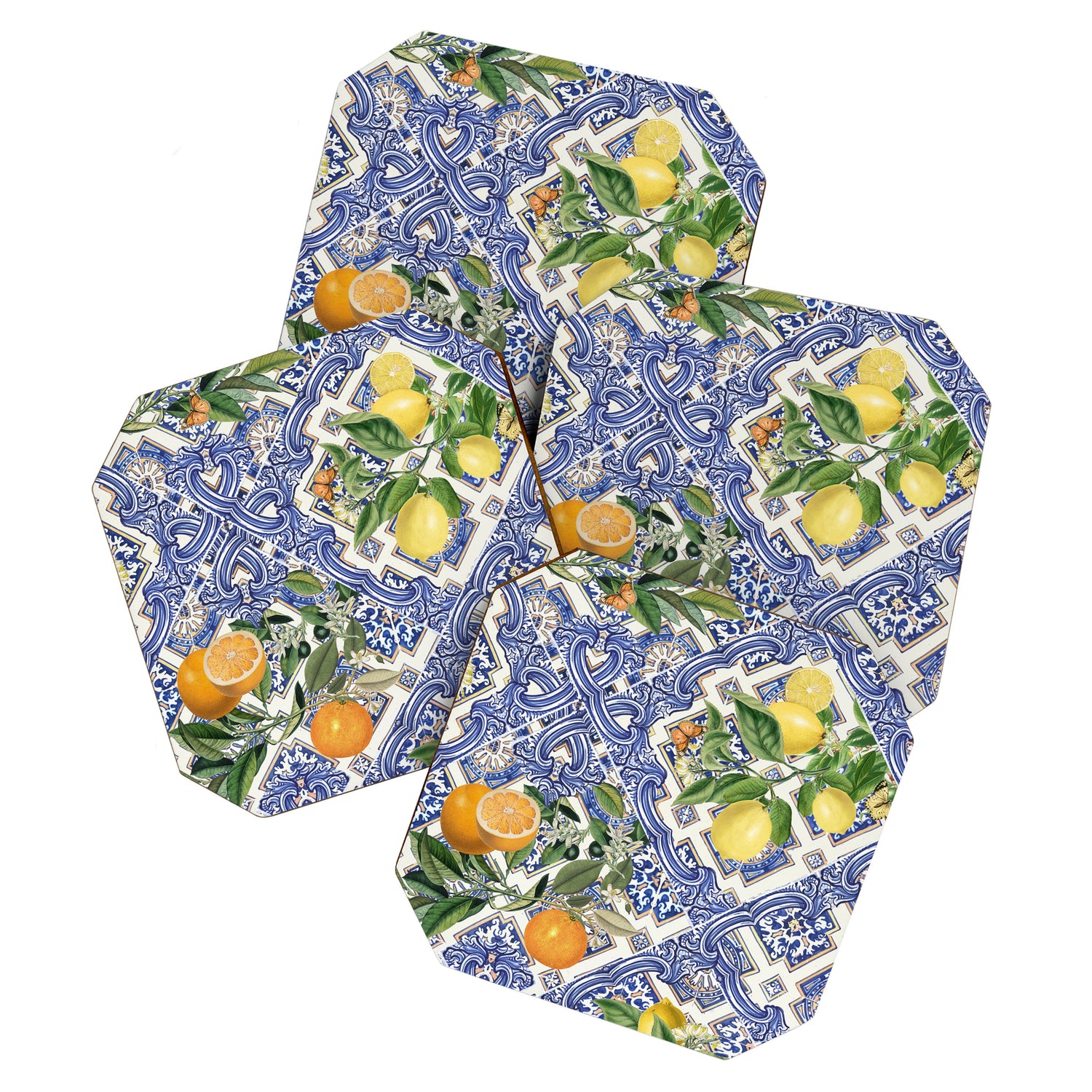 Mediterranean blue ceramic tiles, citrus fruit, lemons and oranges Coaster Gallery Image 1