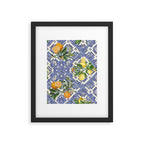 Mediterranean blue ceramic tiles, citrus fruit, lemons and oranges Framed Art Print Gallery Image 5
