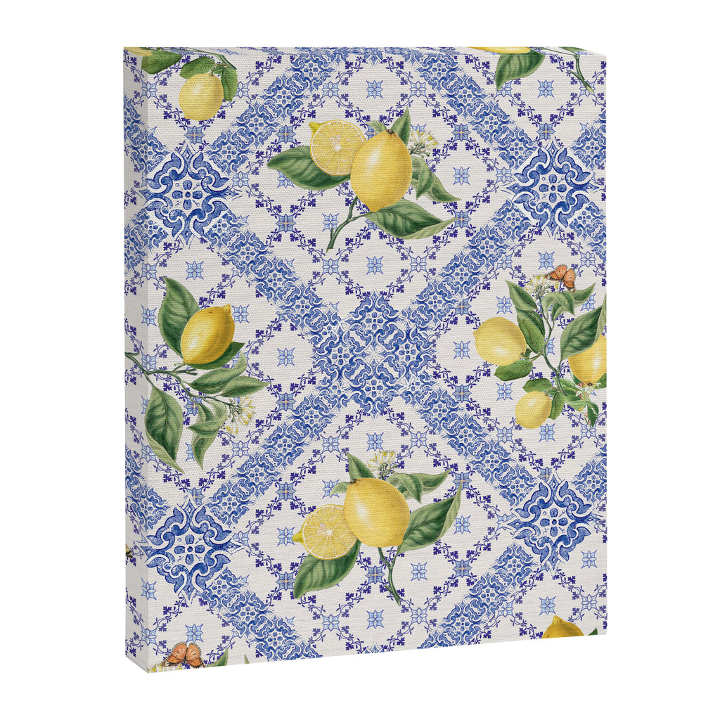 Mediterranean citrus, lemons on blue ceramic tiles Canvas Print Gallery Image 8
