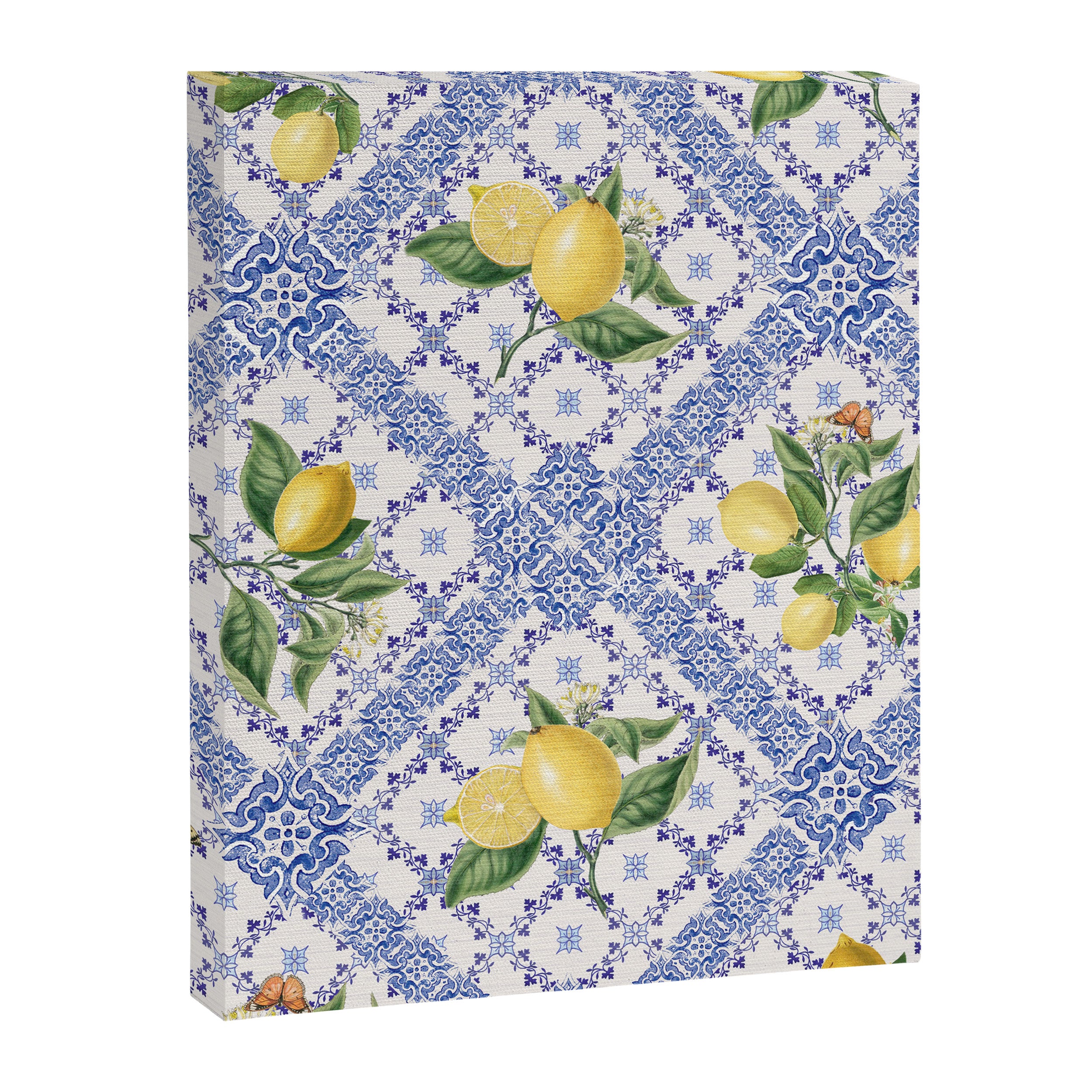 Mediterranean citrus, lemons on blue ceramic tiles Canvas Print Gallery Image 8