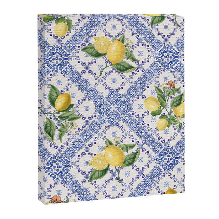 Mediterranean citrus, lemons on blue ceramic tiles Canvas Print Gallery Image 1