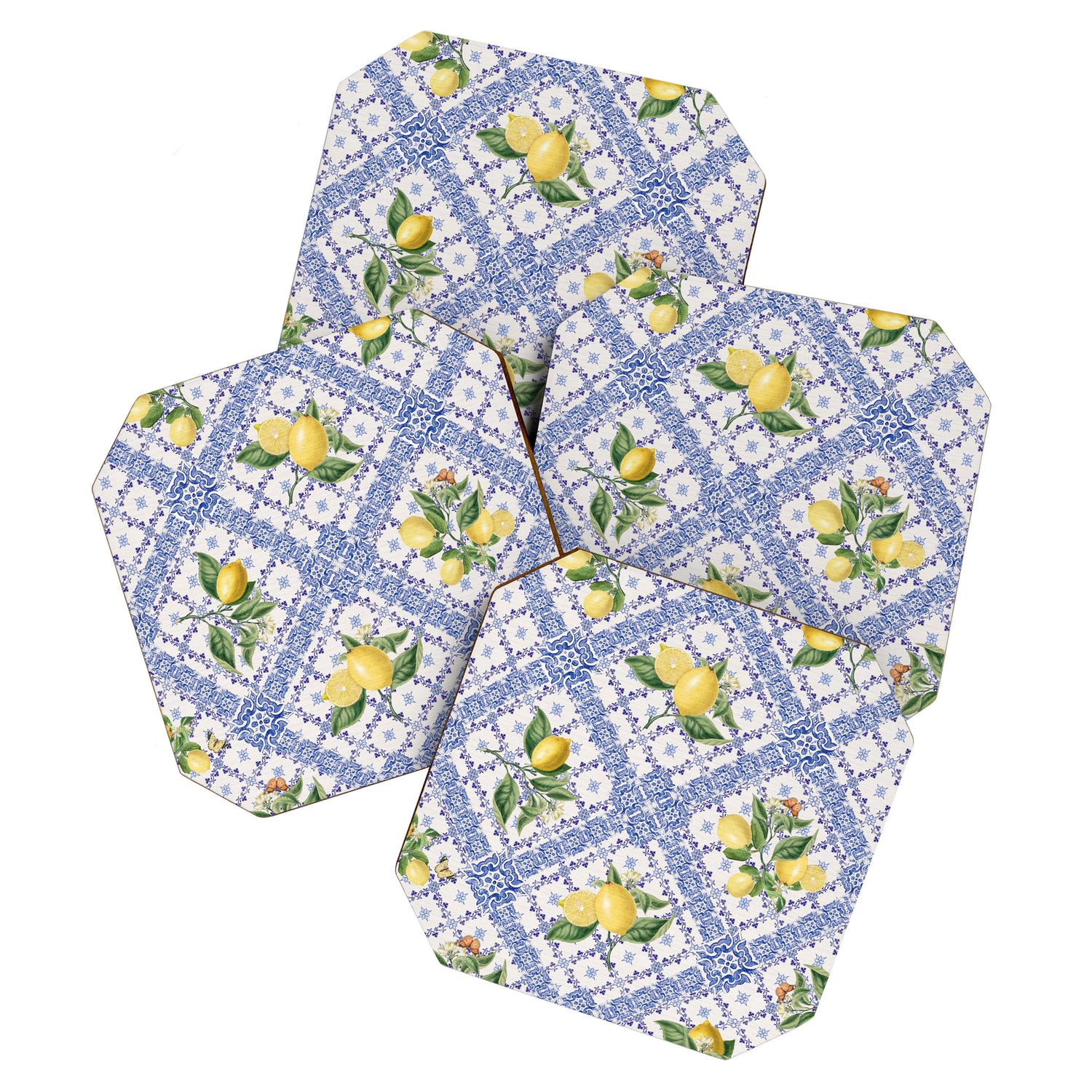 Mediterranean citrus, lemons on blue ceramic tiles Coaster Gallery Image 1