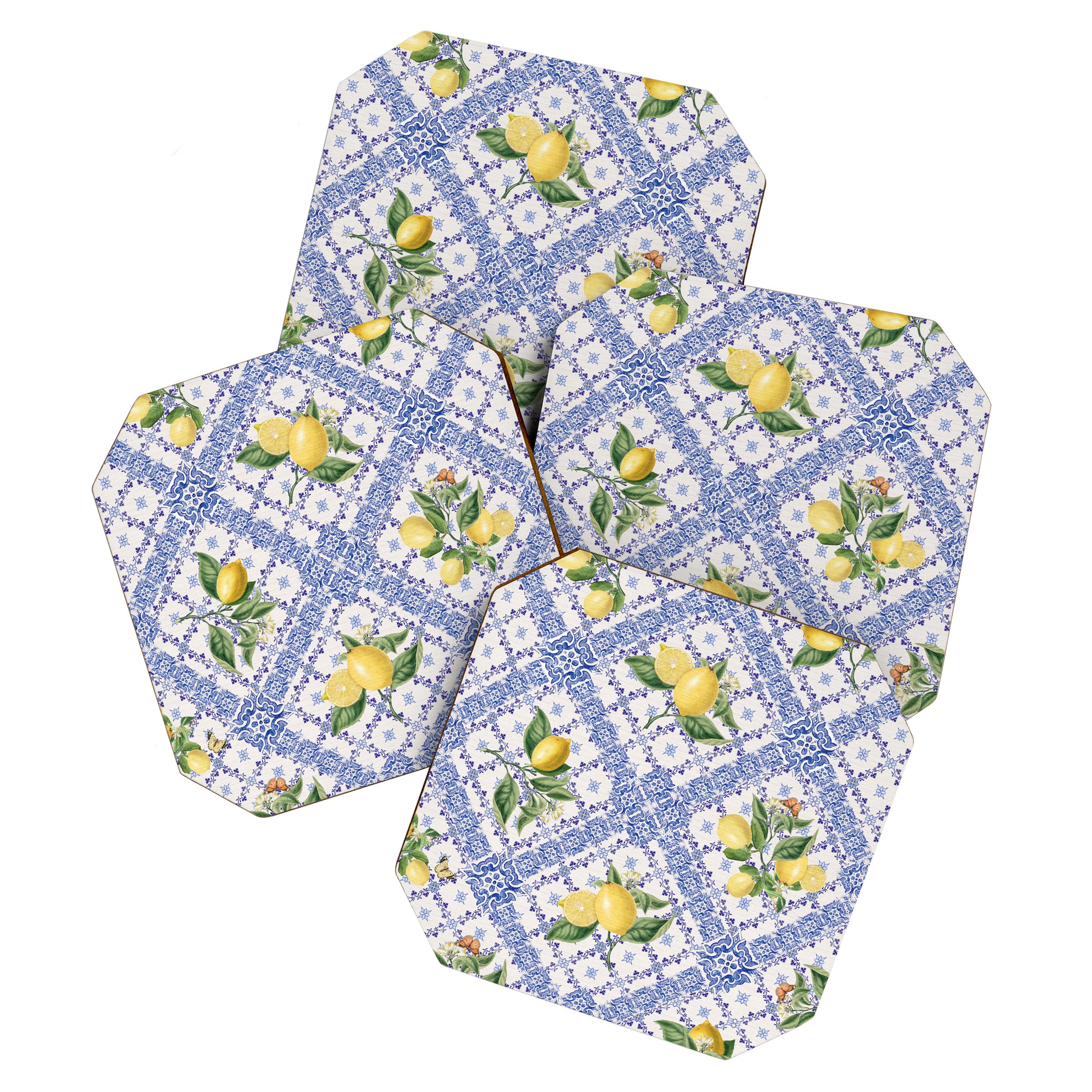 Mediterranean citrus, lemons on blue ceramic tiles Coaster Gallery Image 1