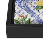 Mediterranean citrus, lemons on blue ceramic tiles Framed Canvas Print Gallery Image 3