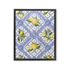 Mediterranean citrus, lemons on blue ceramic tiles Framed Canvas Print Gallery Image 8