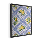 Mediterranean citrus, lemons on blue ceramic tiles Framed Canvas Print Gallery Image 2