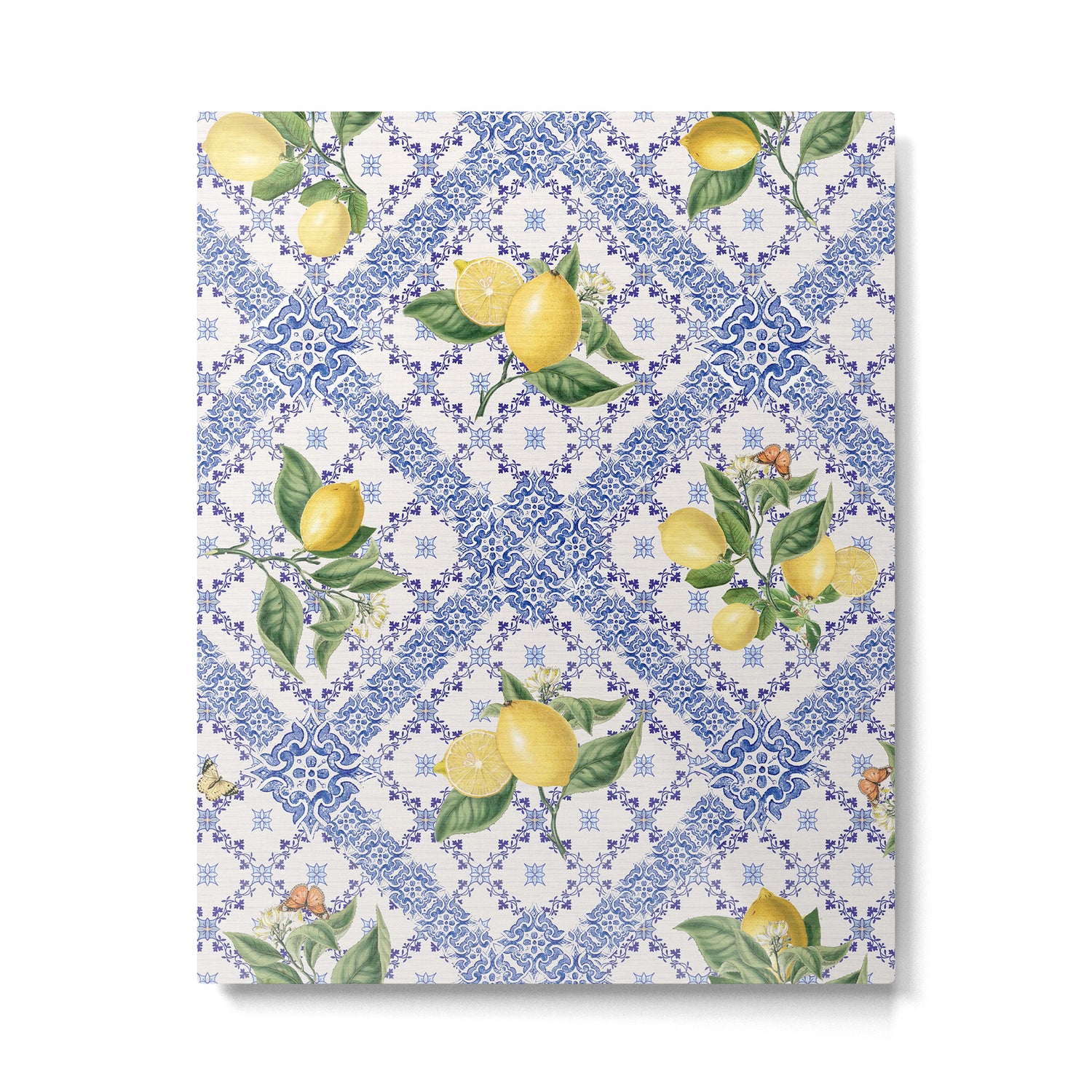 Mediterranean citrus, lemons on blue ceramic tiles Metal Print Gallery Image 6