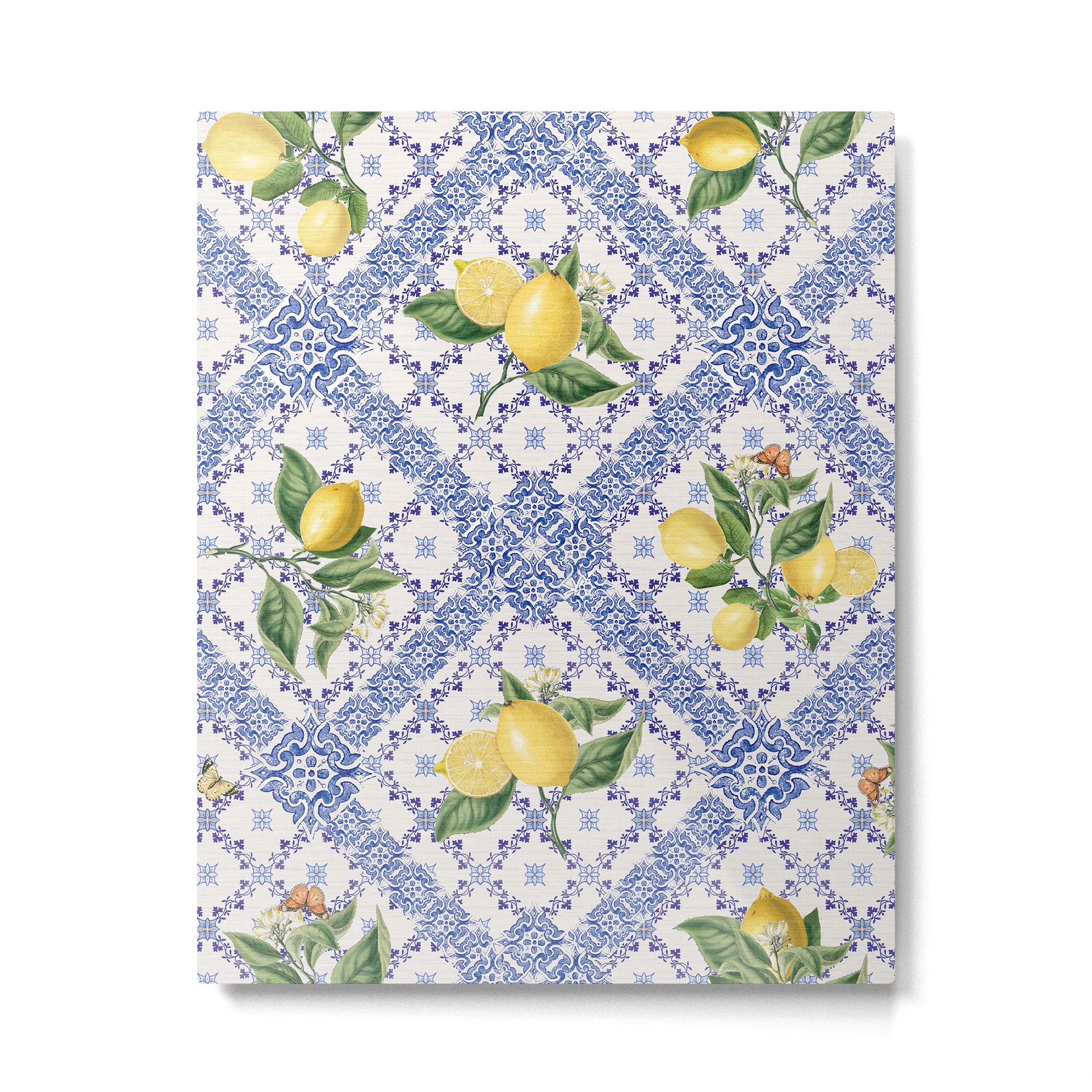 Mediterranean citrus, lemons on blue ceramic tiles Metal Print Gallery Image 6