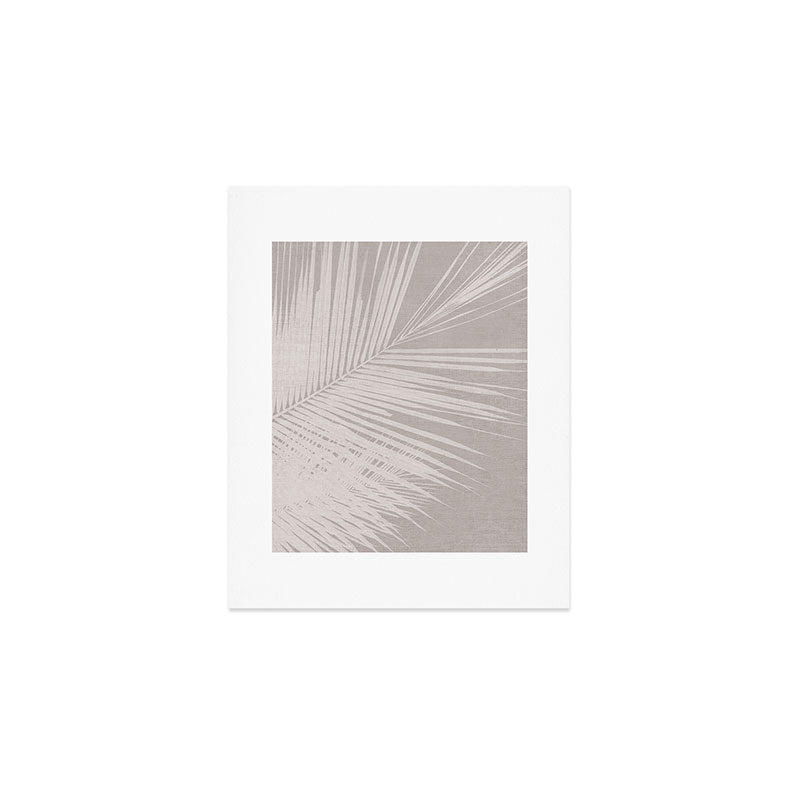 Minimalist palm leaf -neutral beige linen Art Print Gallery Image 1