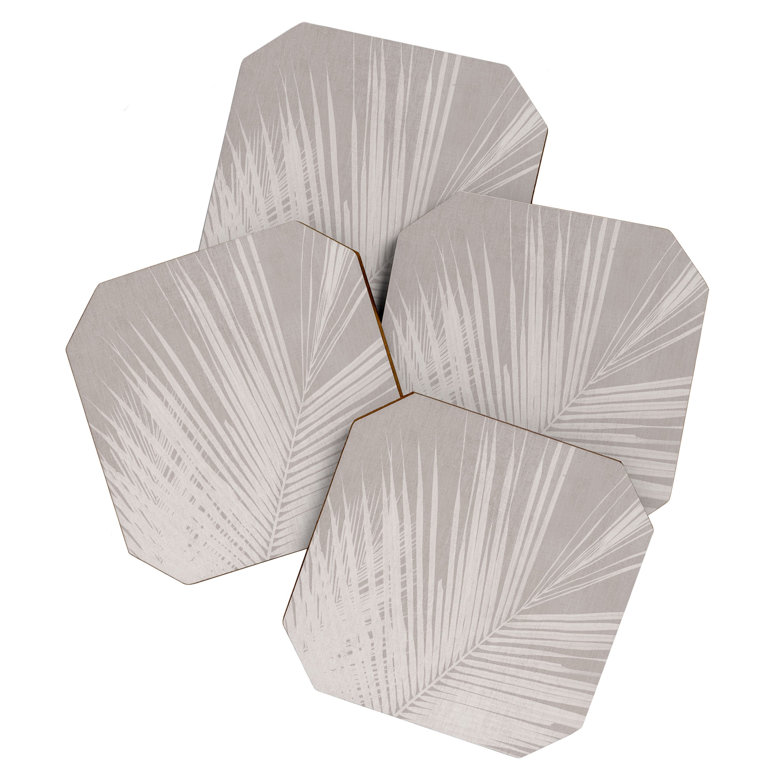 Minimalist palm leaf -neutral beige linen Coaster Gallery Image 1