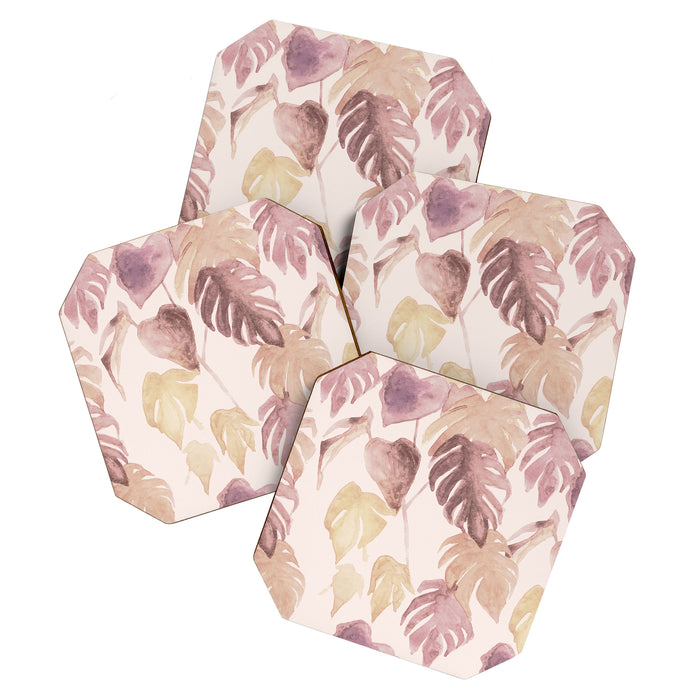 Modern boho pink tropical watercolour palms Coaster Gallery Image 1