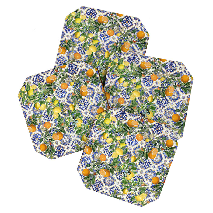 Sicilian Citrus, Mediterranean tiles, vintage lemons and orange fruit pattern Coaster Gallery Image 1
