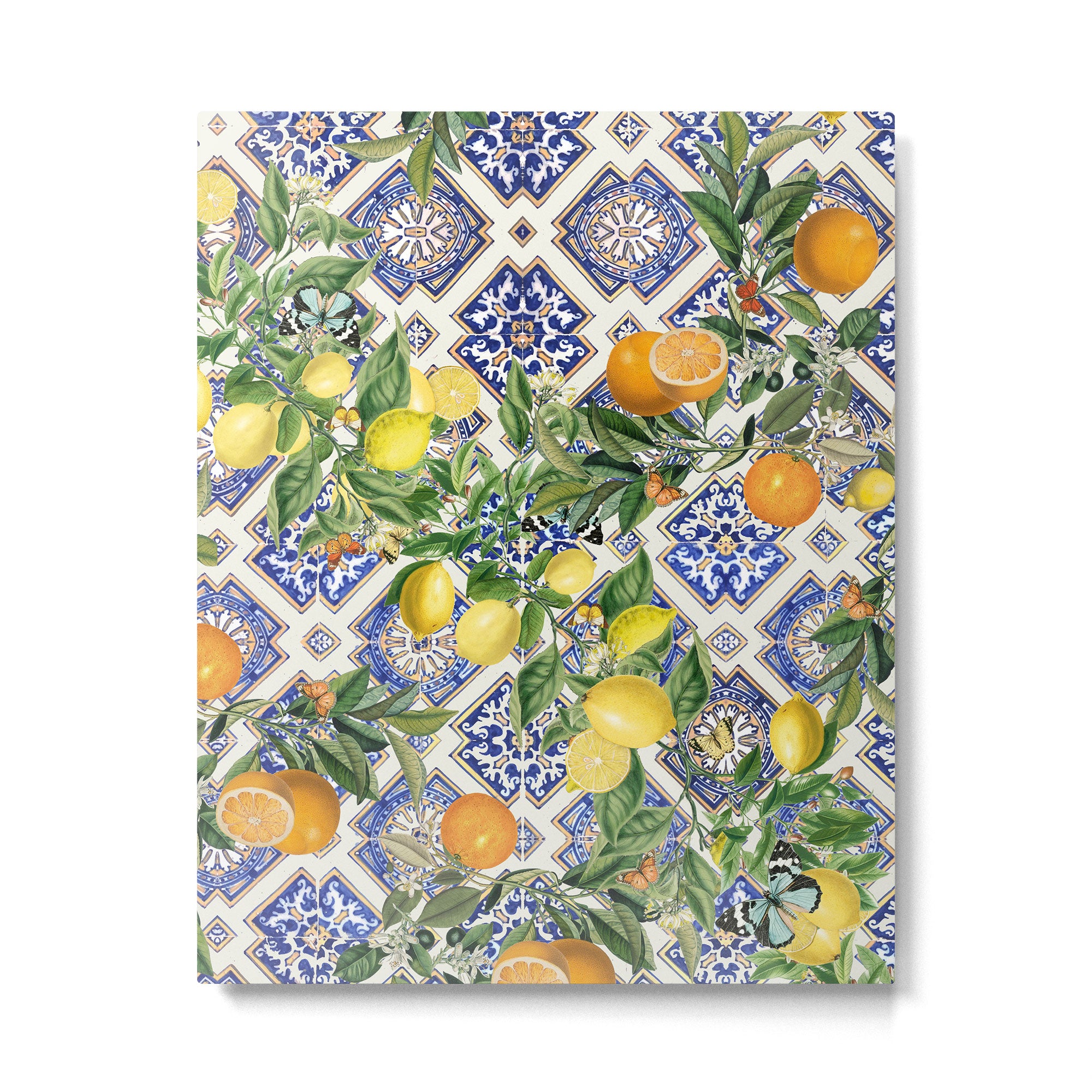 Sicilian Citrus, Mediterranean tiles, vintage lemons and orange fruit pattern Metal Print Gallery Image 6