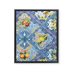 Sicilian Limones, italian mediterranean citrus fruit maiolica blue tiles Framed Canvas Print Gallery Image 3