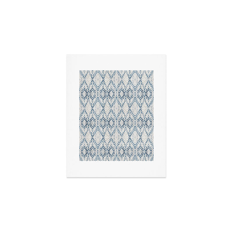 South Western boho abstract Ikat pattern - Indigo Ivory Art Print Gallery Image 1