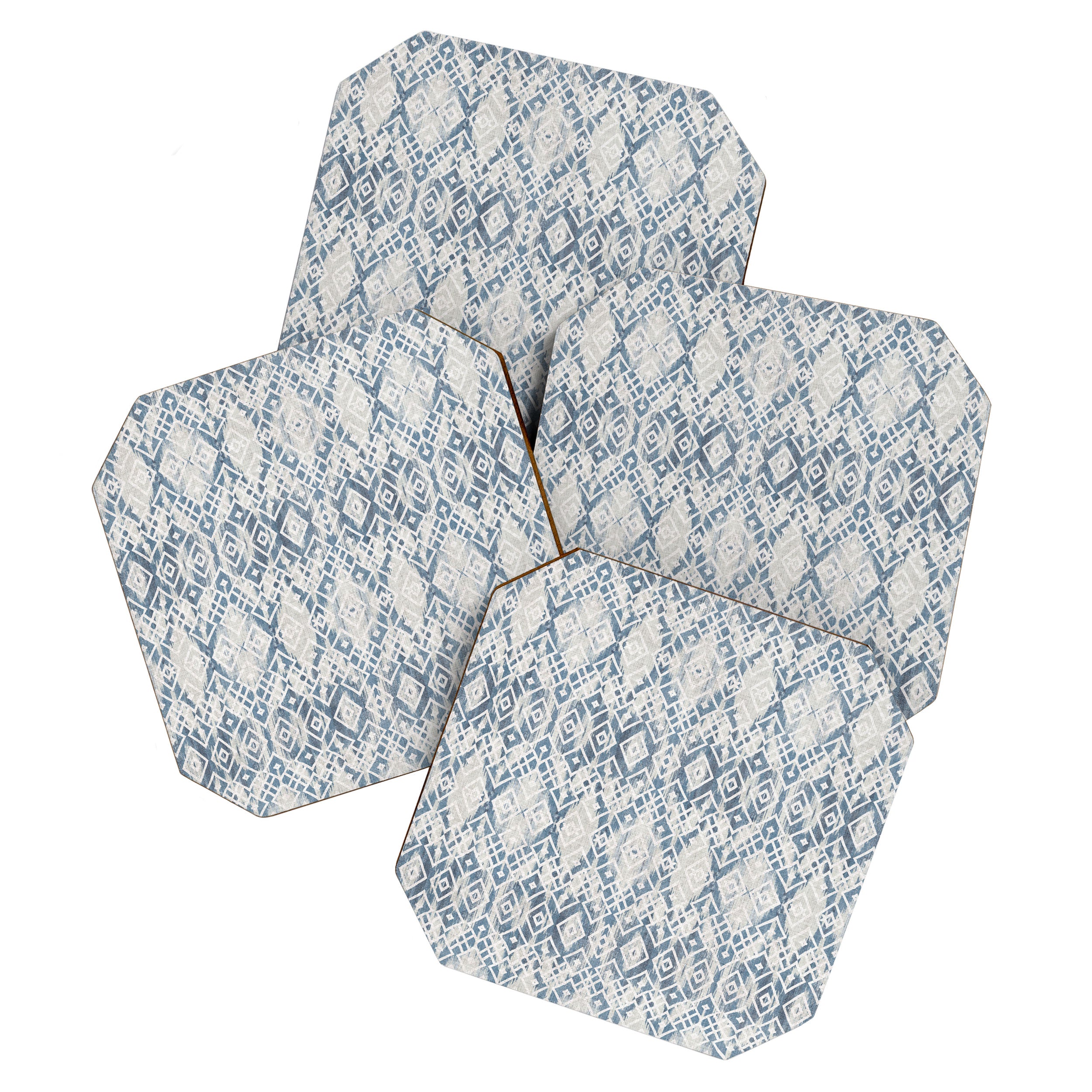South Western boho abstract Ikat pattern - Indigo Ivory Coaster Gallery Image 1