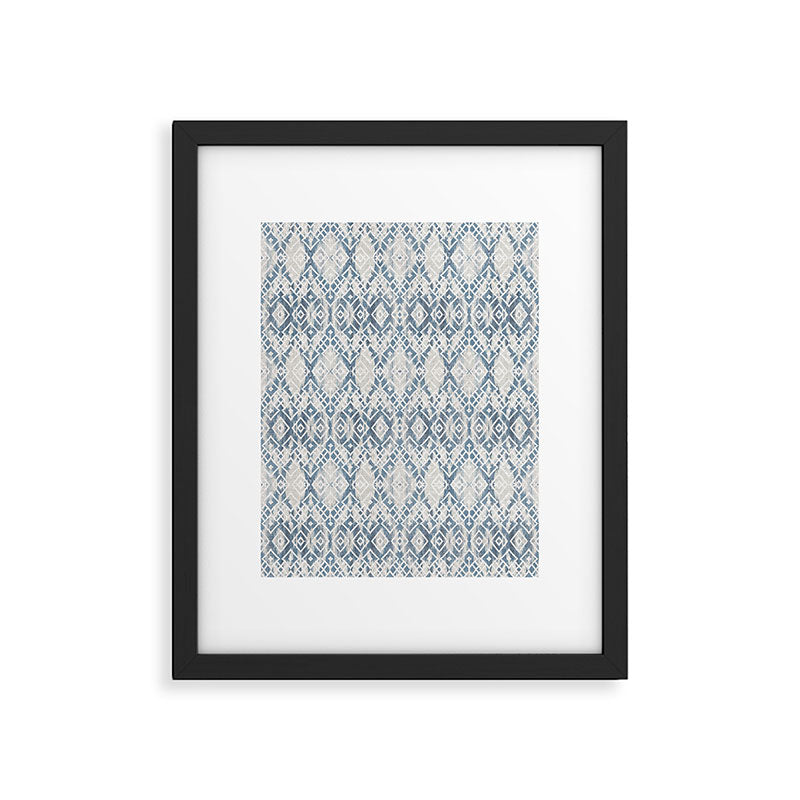South Western boho abstract Ikat pattern - Indigo Ivory Framed Art Print Gallery Image 6