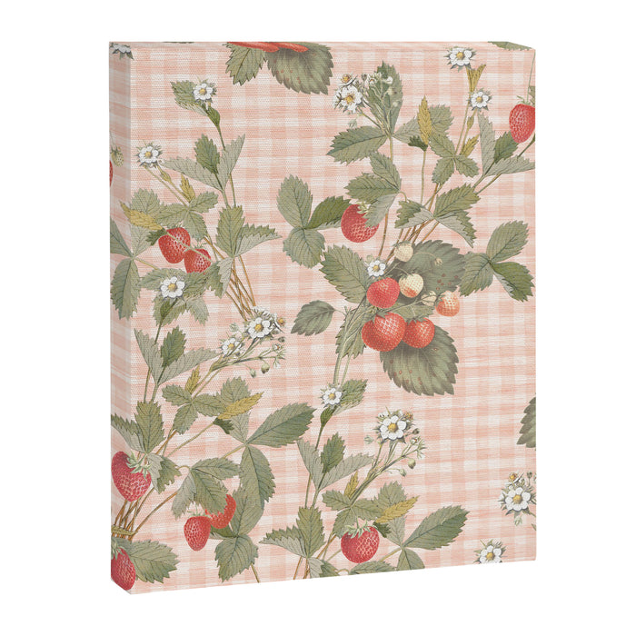 Vintage wild strawberries on cottage pink gingham pattern Canvas Print Gallery Image 1