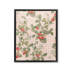 Vintage wild strawberries on cottage pink gingham pattern Framed Canvas Print Gallery Image 8