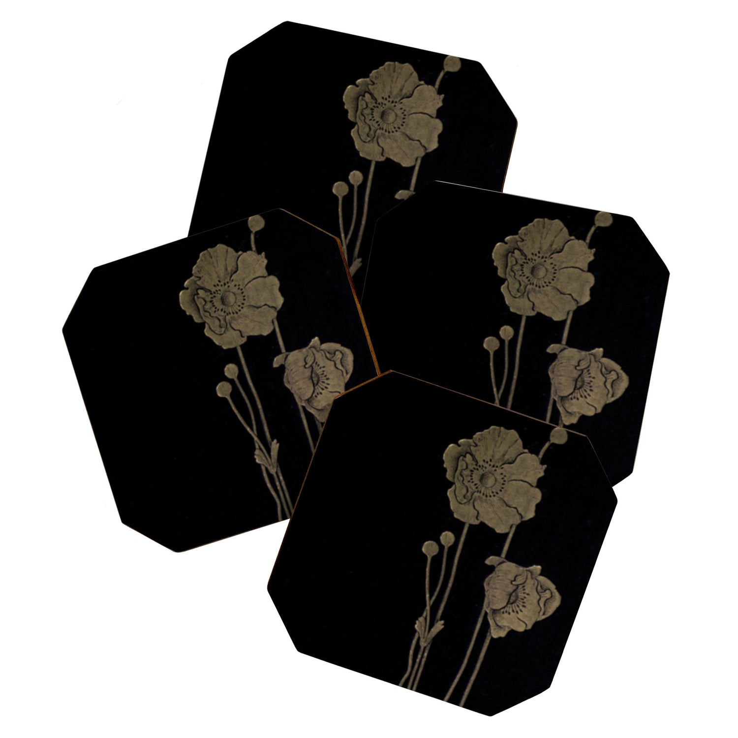 Black And Gold Poppies Coaster Gallery Image 1