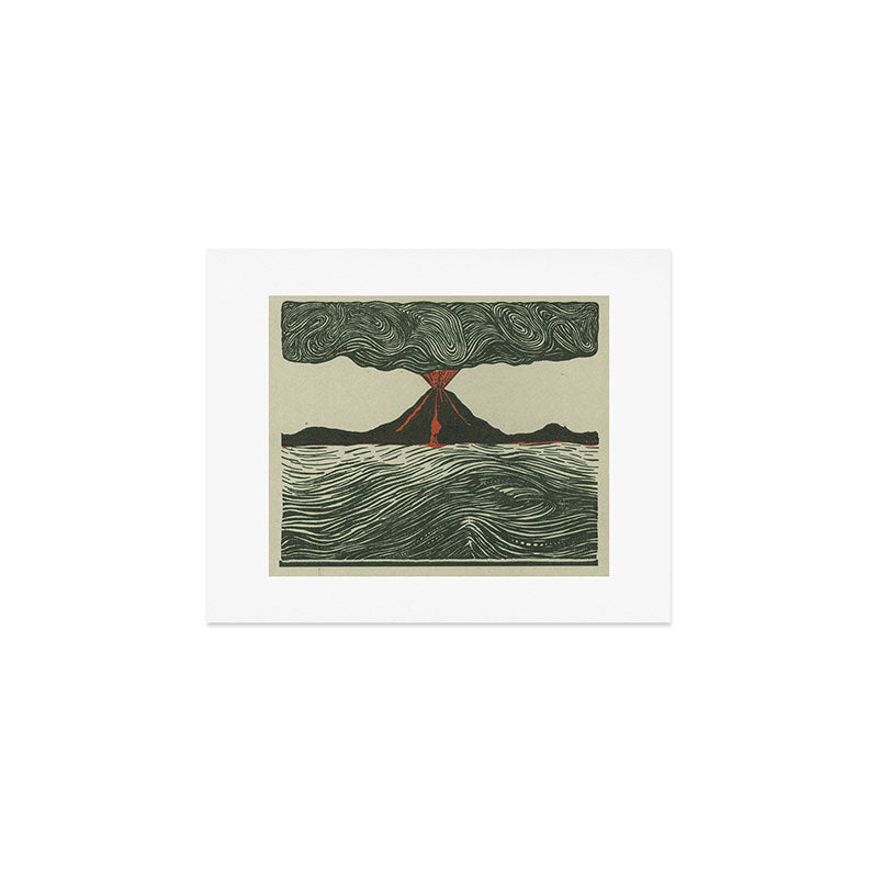 Volcano Woodcut Art Print Gallery Image 1