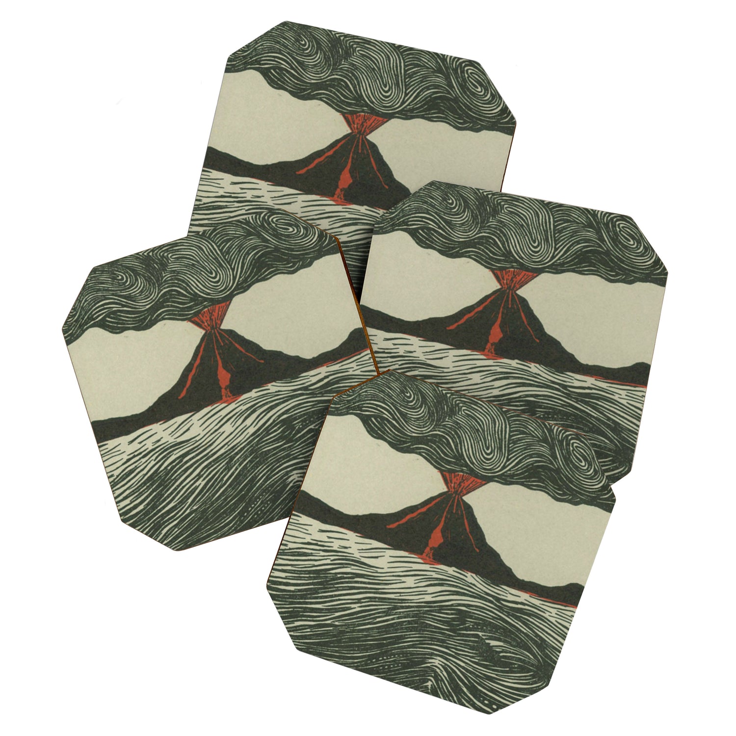 Volcano Woodcut Coaster Gallery Image 1