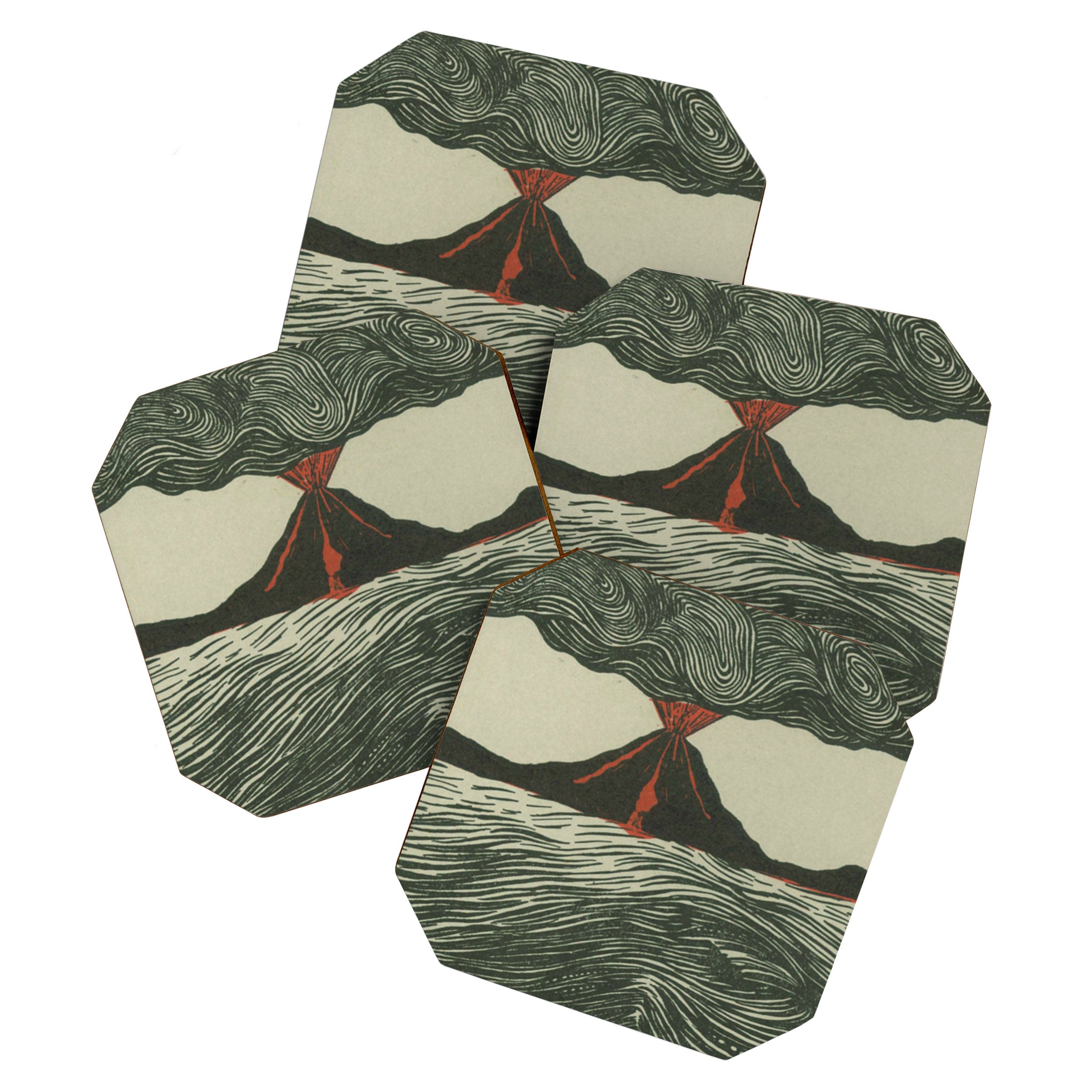 Volcano Woodcut Coaster Gallery Image 1