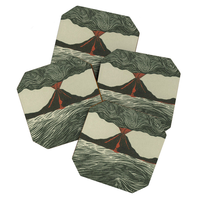 Volcano Woodcut Coaster Gallery Image 1