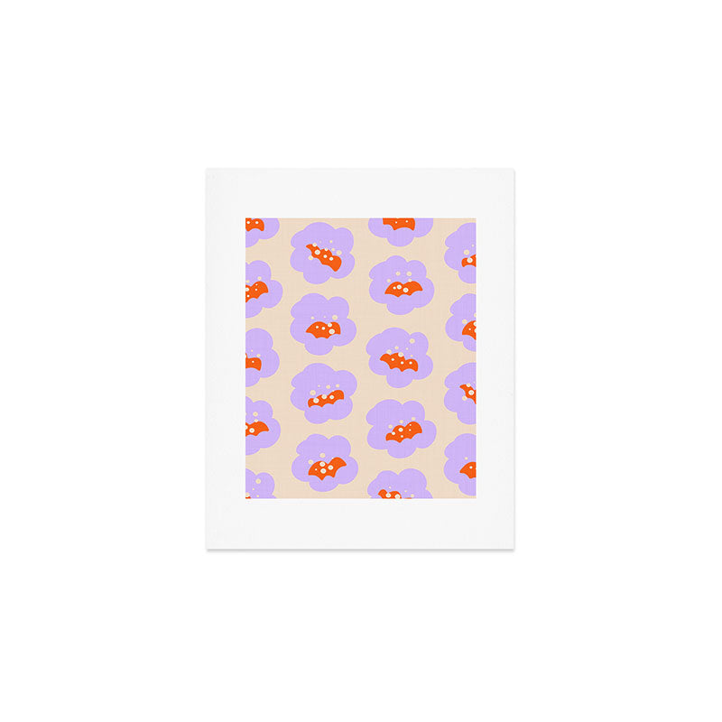 Bold Floral Toss Lavender Purple, Tangerine Orange, Cream Ivory, Playful Home Decor Art Print Gallery Image 1