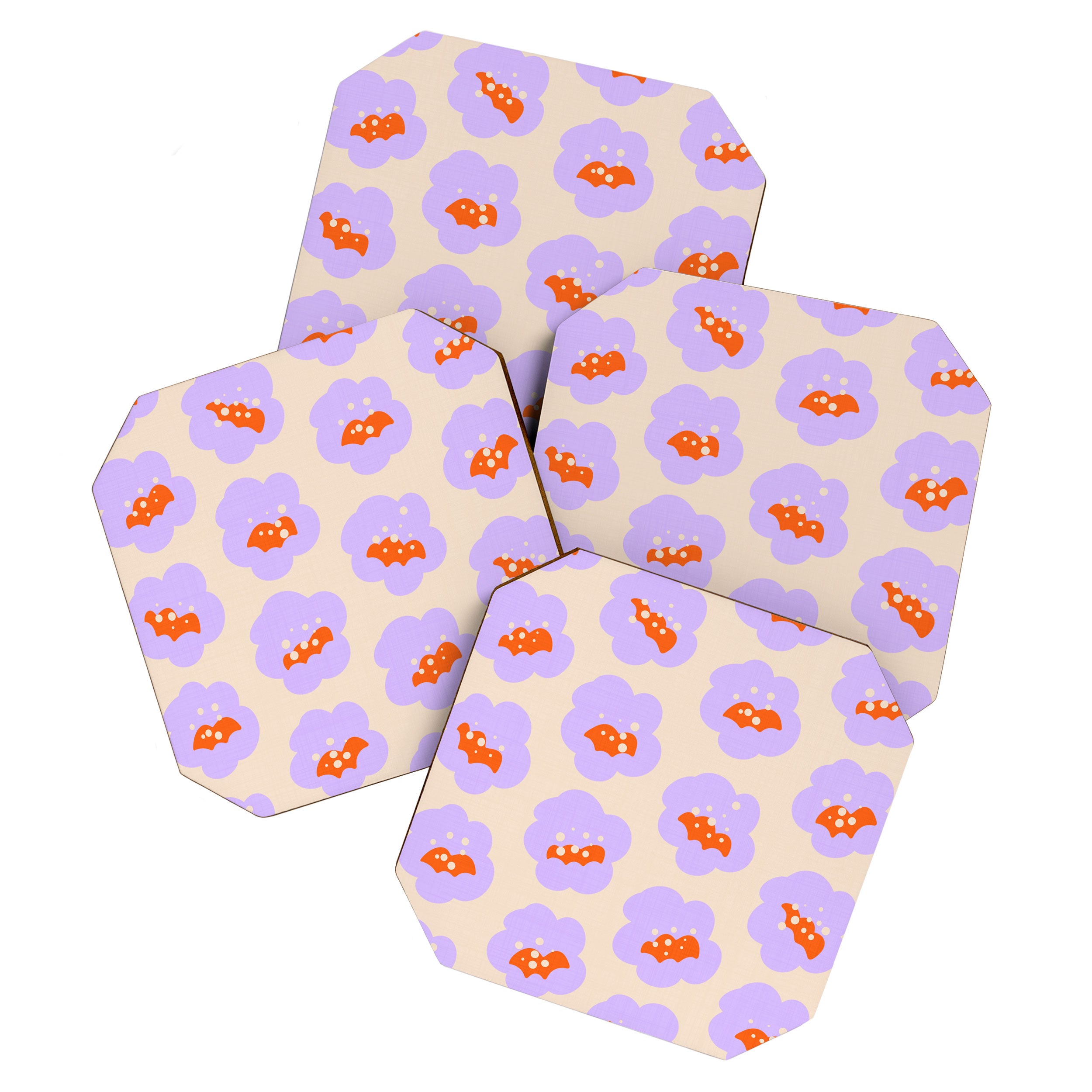 Bold Floral Toss Lavender Purple, Tangerine Orange, Cream Ivory, Playful Home Decor Coaster Gallery Image 1