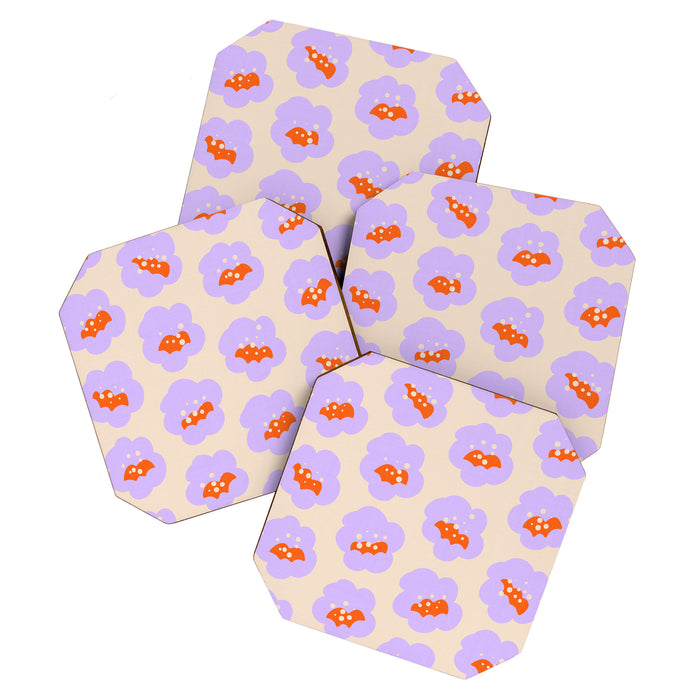 Bold Floral Toss Lavender Purple, Tangerine Orange, Cream Ivory, Playful Home Decor Coaster Gallery Image 1