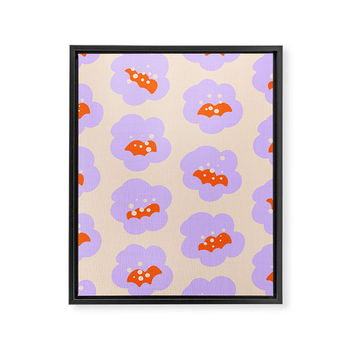 Bold Floral Toss Lavender Purple, Tangerine Orange, Cream Ivory, Playful Home Decor Framed Canvas Print Gallery Image 1