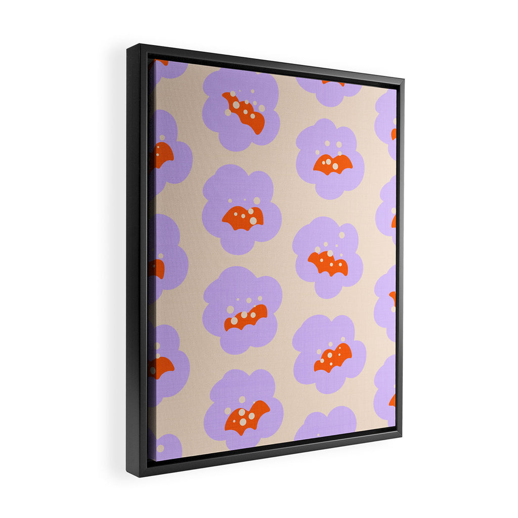 Bold Floral Toss Lavender Purple, Tangerine Orange, Cream Ivory, Playful Home Decor Framed Canvas Print Gallery Image 2