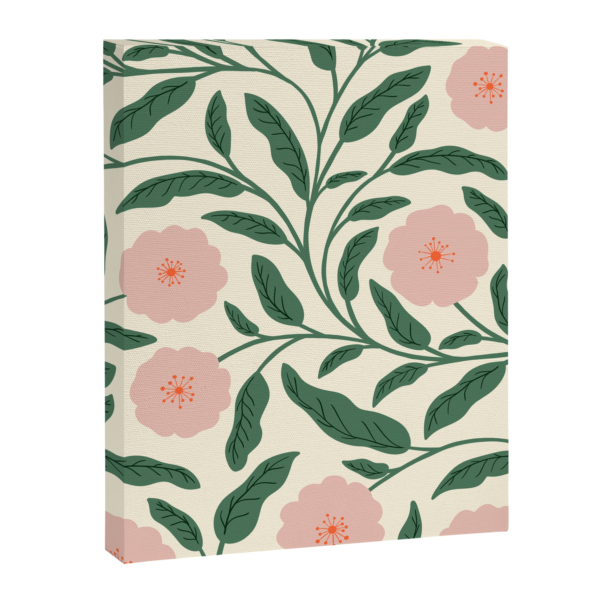 Bold Pink Botanical Blooms on Light Pattern Canvas Print Gallery Image 8
