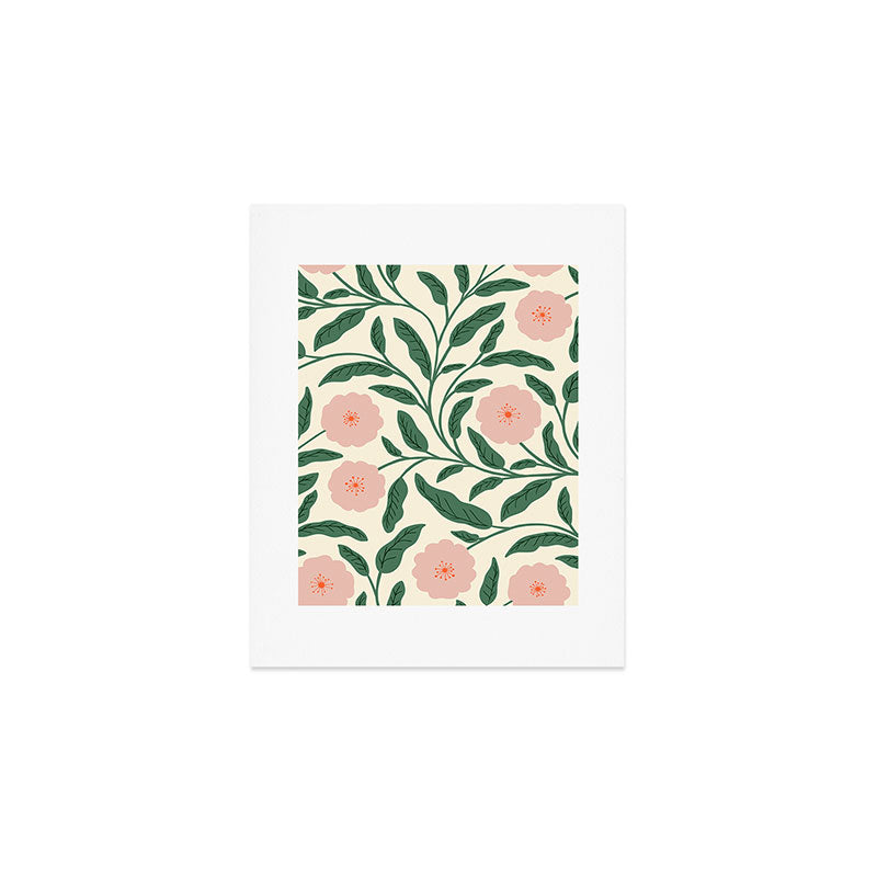 Bold Pink Botanical Blooms on Light Pattern Art Print Gallery Image 1